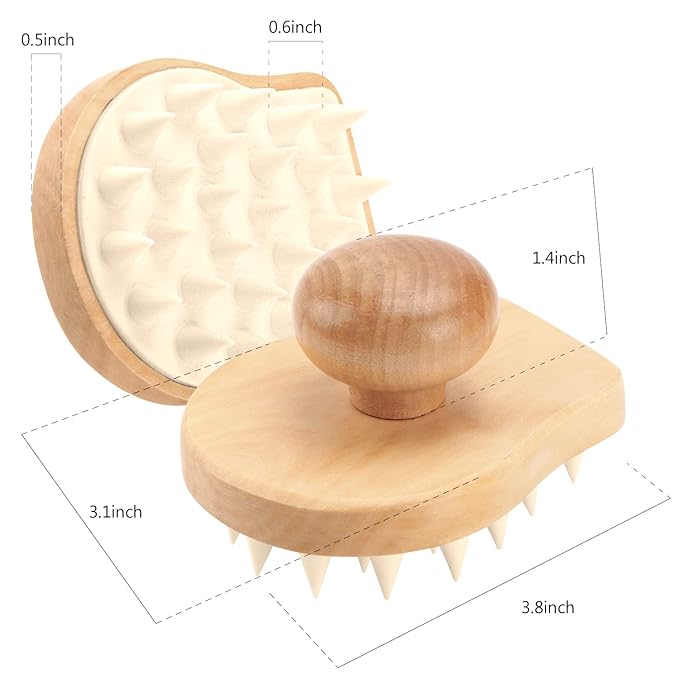 Scalp Massager Shampoo Brush, Wooden Wet and Dry Hair Scalp Care Brush, Shower Brush Scalp Scrubber Exfoliator with Soft Silicone Bristles for Dandruff Removal, Hair Growth (Beige)