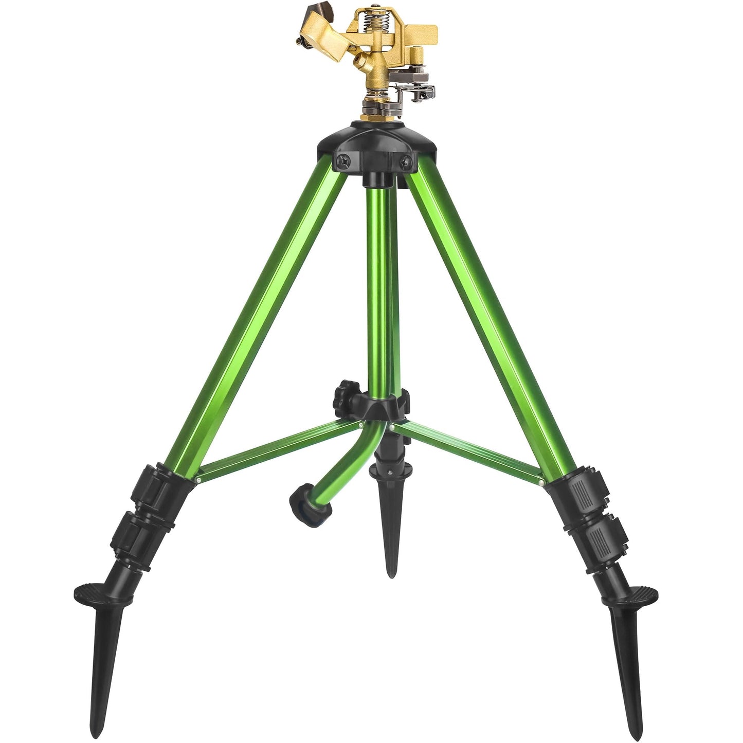 Triumpeek Impact Sprinkler on Tripod Base with Stakes, 360 Degree Large Area Coverage Irrigator with Extension Legs, Adjustable Brass Sprinkler Head Nozzle and 3/4" NH Inlet Hose Connection (1)
