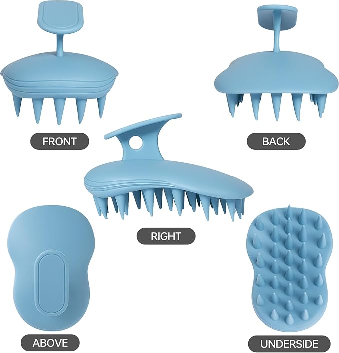 2pcs Shampoo Brush Hair Scalp Massager,100% Silicone Scalp Scrubber,Scalp Exfoliator for Stress Relax Hair Growth(Blue+Orange)