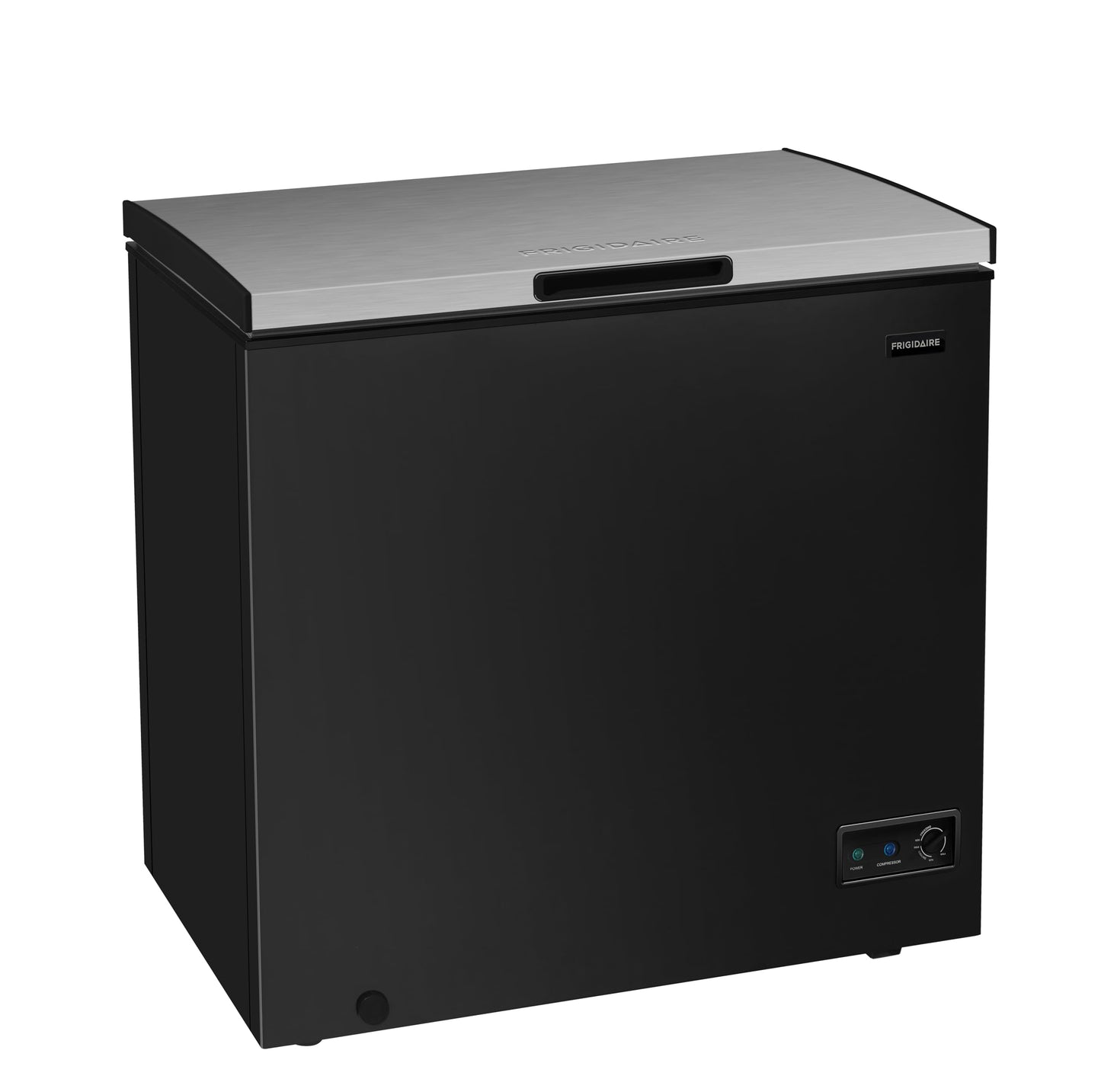 FRIGIDAIRE Chest Deep Freezer, 7 Cu. Ft, Black Adjustable Thermostat-Removable Vinyl Coated Wire Basket-Easy Defrost Drain, Eye-Catching Stainless Steel Top Door- Garage Ready