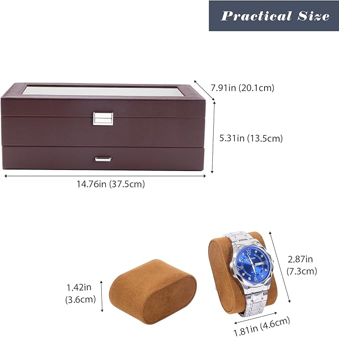 ProCase Watch Box, 14 Slot Mens Watch Case With Drawer, 2-Layer Watch Display Case With Glass Lid, Mens Jewelry Box Storage Holder Organizer, Birthday Valentine Gifts for Men -14Slot, Espresso