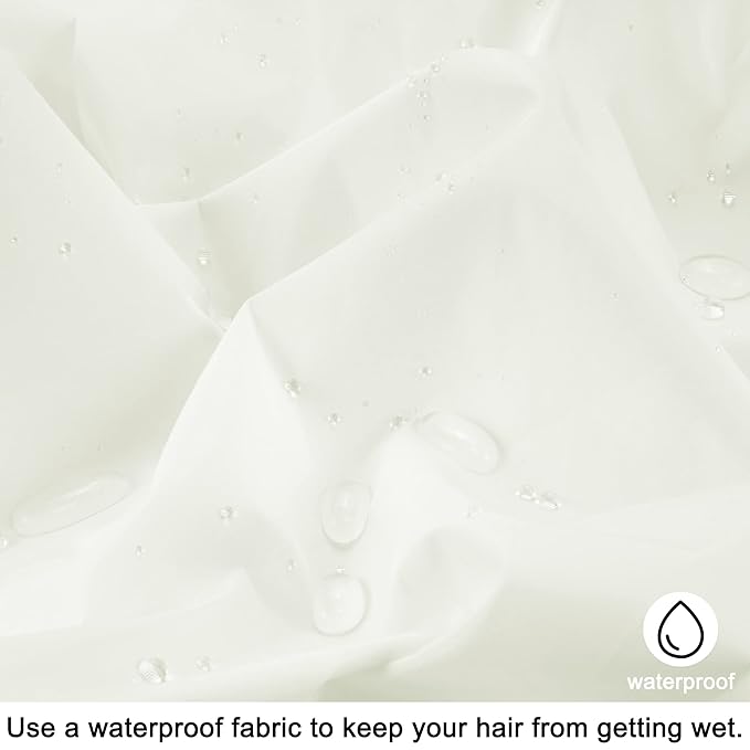 Reusable Shower Cap for Women, Large Waterproof Shower Bonnet with Elastic Band, Washable Bath Hair Cap for Long, Curly Hair, Braids, Daily Shower, Home Spa, Travel(White)