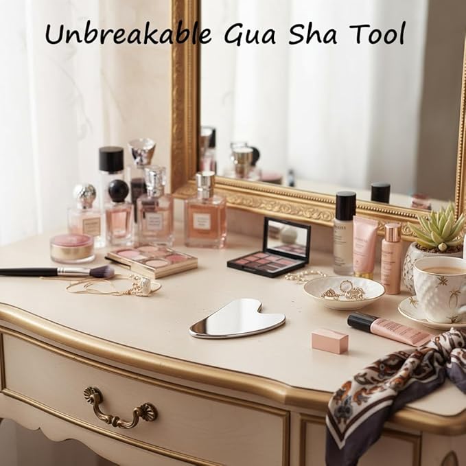 Gua Sha Facial Tools Capable of Facial Sculpting & Depuffing,Cooling Stainless Steel Metal Gua Sha Lymphatic Drainage Massager for Daily Skin Care Beauty Routine