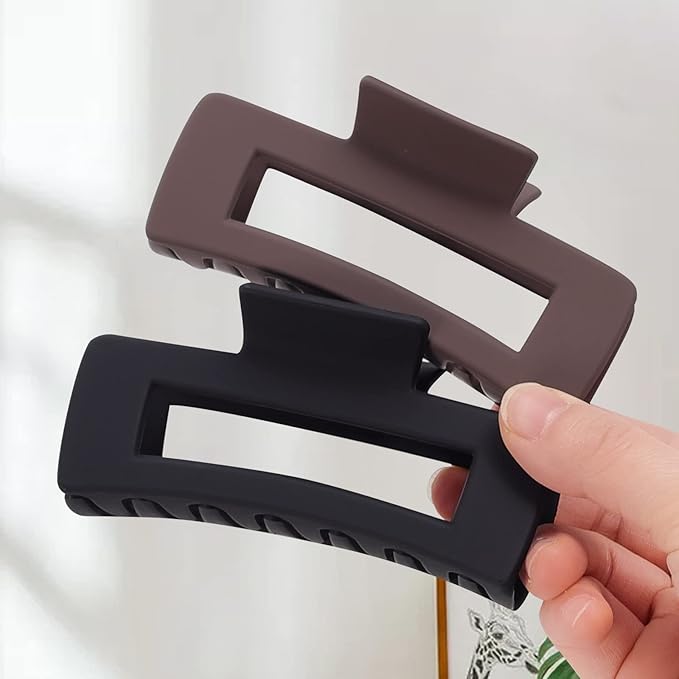 Mandydov 8 Pcs Large Hair Claw Clips 4.1" Non-slip Big Square Matte Hair Claw Clip Black Grey Claws for Women, Strong Hold for Thick Thin Hair