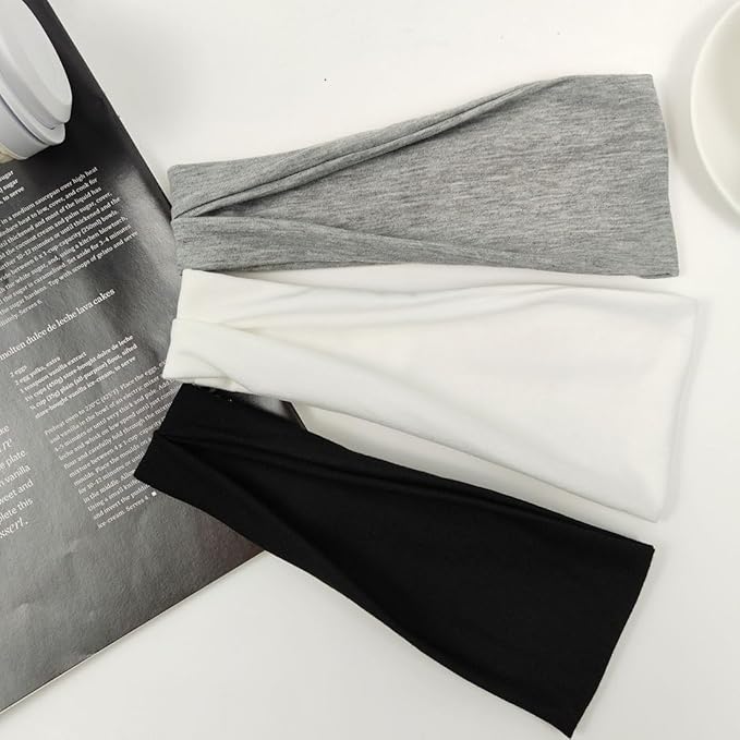 YONUF Fashion Headbands For Women Wide Headband Yoga Workout Head Bands Hair Accessories Band Black White Gray 6 Pack