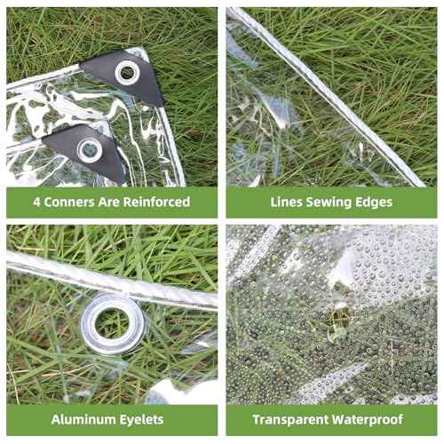 8x10ft Clear Plastic Tarps Heavy Duty Waterproof, 14 Mil PVC Vinyl Clear Tarps with Grommets, Winter Pation Porch Enclosure Panel, Transparent Rainproof Canopy Fabric for Outdoor Porche, Chicken Coops