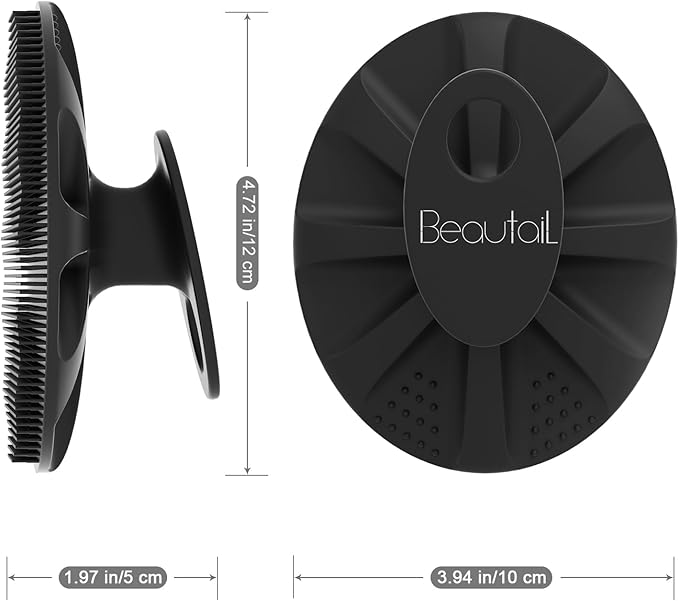 BEAUTAIL Silicone Body Scrubber Shower Bath Wash Brush Gentle Exfoliating Scrub Cleansing Loofah for Women Men Baby Sensitive Skin, Easy to Clean, Lather Nicely, More Hygienic, 1 Pack, Black