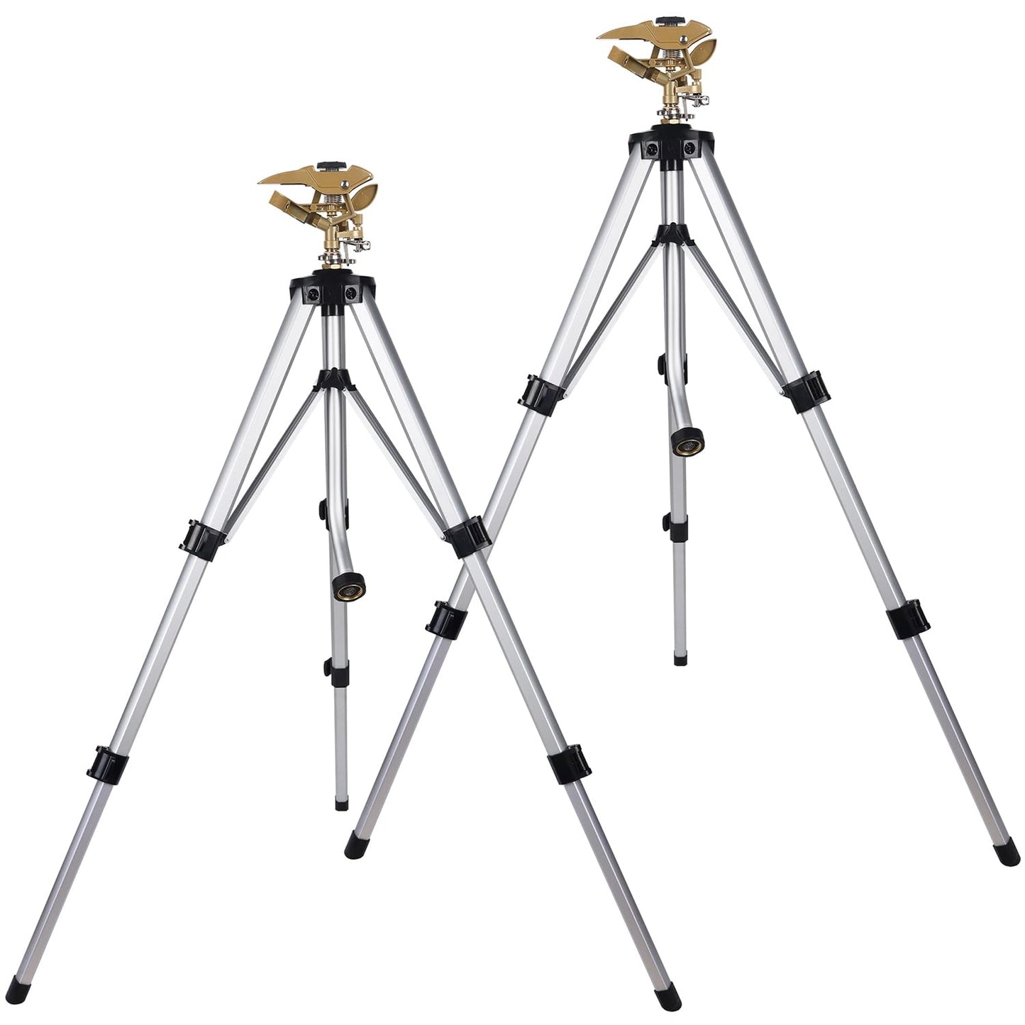 Biswing Large Impact Sprinkler Head on Tripod Base, Adjustable Zinc Alloy Lawn Sprinklers for Yard Lawn Garden, 3/4" NH Connector, 360 Degree Large Area Coverage Irrigator with Extension Legs, 2 Pack