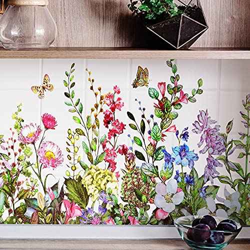 Outus Flower Wall Decals Floral Butterfly Wall Stickers Wildflower Greenery Wall Decor Removable Peel and Stick Art Murals for Kids Room Nursery Bedroom Living Room Home(19.69 x 27.56 Inch)