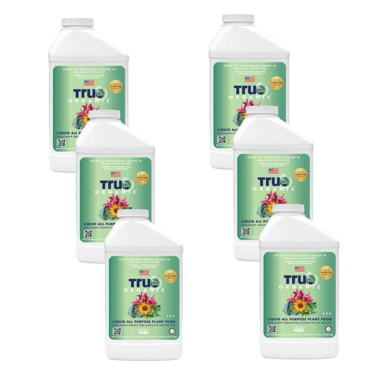 True Organic Liquid All Purpose Plant Food â Organic Fertilizer for Fruits, Flowers, Vegetables, Herbs & Foliage â Indoor & Outdoor Use â 32 fl. oz. â Covers 60 sq. ft.- Case of 6