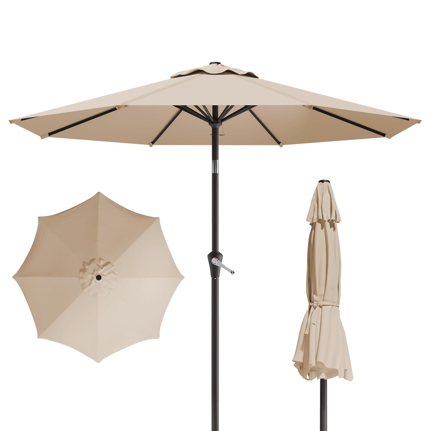 Tobeos 10FT Patio Umbrella, Outdoor Umbrella with Push Button Tilt and Crank, 8 Sturdy Ribs, UV Protection & Waterproof Market Umbrella for Pool, Backyard, Beach,Deck (Beige)