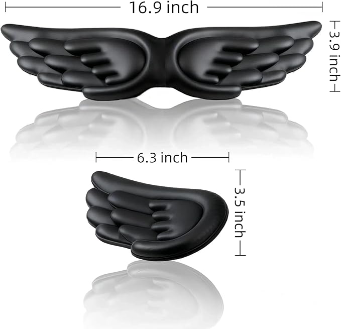 Angel Wing Wrist Rest Ergonomic Memory Foam Wrist Rest for Computer Keyboard Mouse Set, Cute Gaming Keyboard Cushion Hand Support PU Leather Surface Anti-Slip Waterproof Dirt Resistant