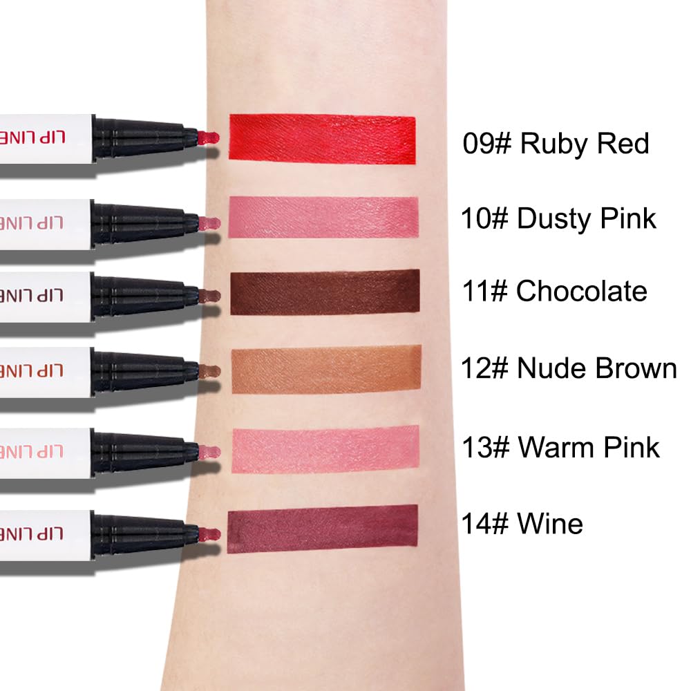 3Pcs Longwear Liquid Lip Liner Stain Marker Pen Set Long Lasting Waterproof, Mauve Dusty Pink Red Matte Permanent 24 Hour Lip Liner and Lipstick Combo, Color Stay Lipliner All Day, Lip Stains peel off