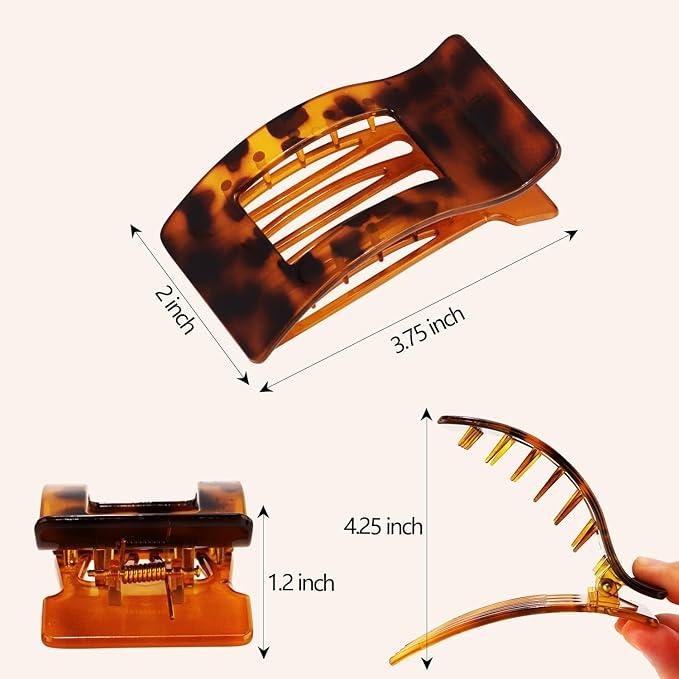 Velscrun Flat Hair Clips for Women Girls, Matte Lay Flat Claw Clips, Strong Hold Large Side Hair Clip All Hair Types, French Duck Billed Non Slip Grip Daily Styling Amber Leopard Hair Jaw Claw Clip