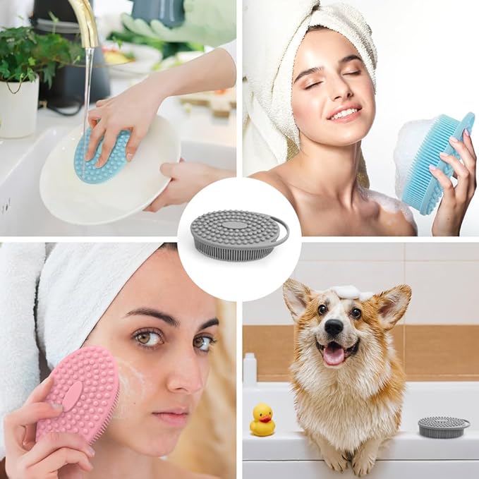 3 Pack Silicone Body Scrubber, Exfoliating Body Scrubber Fit for Sensitive and All Kinds of Skin, Soft Silicone Loofah for Women Men, Clean and Sanitary Rapid Foaming