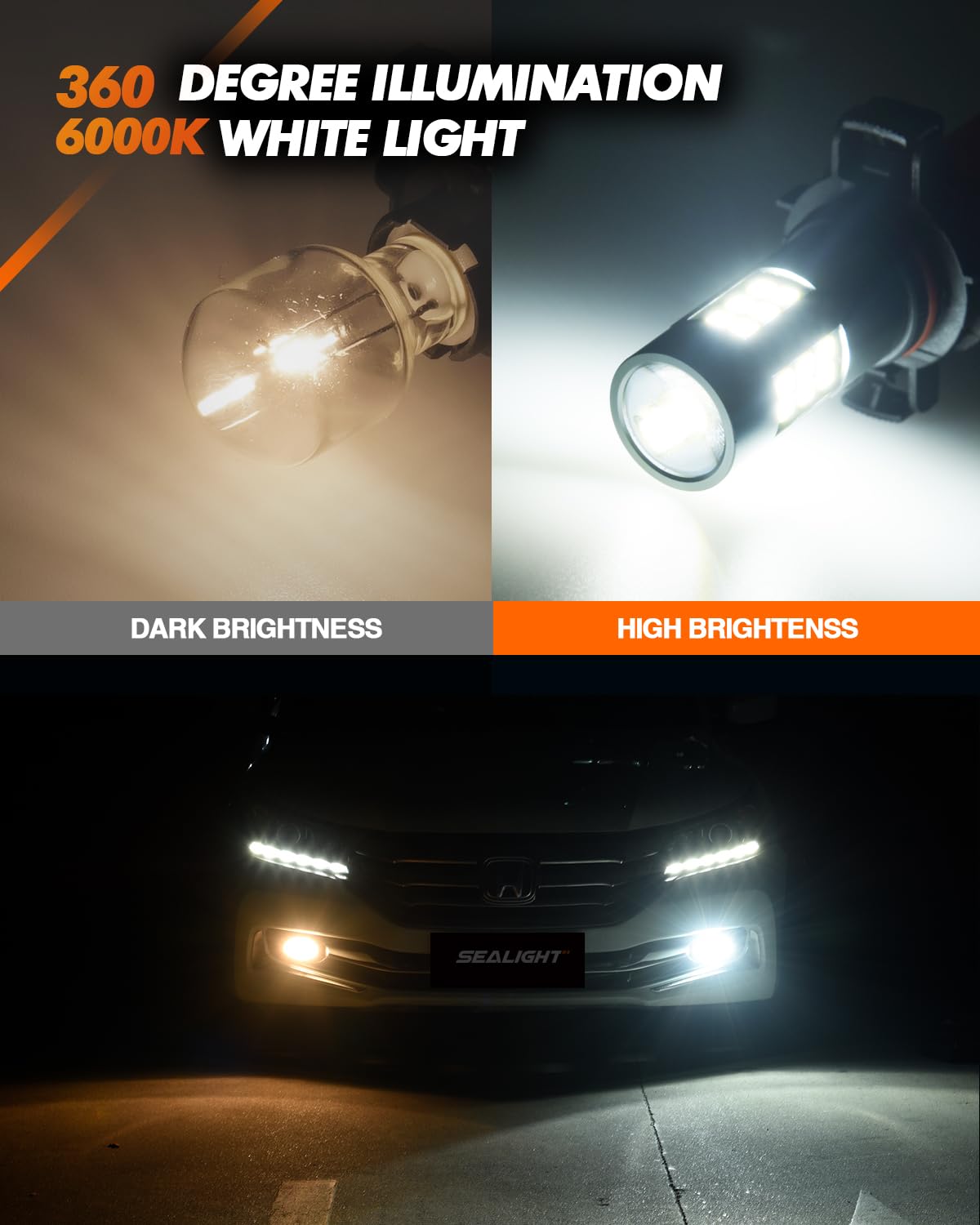 SEALIGHT 5202 LED Fog Light Bulbs, 6000K Xenon White, 27 SMD Chips DRL Bulbs, 5202 5201 PS19W PS24W 9009 LED Fog Light, Pack of 2