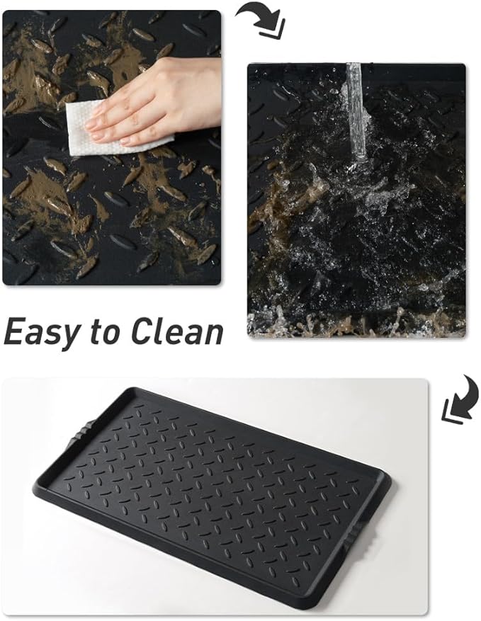 2PC Boot-Tray Heavy Duty Rubber Mat with Lip Waterproof Shoe Mat Tray for Entryway Indoor Outdoor Multi Use Catch All Trays Entryway Shoe Cleaning Boot Storage 16x27.5 Inches
