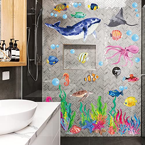114 Piece Ocean Fish Wall Decals, Under The Sea Wall Decals - Under The Sea Fish & Jellyfish Removable Decor - Peel & Stick - for Kids, Baby, Bathroom, Bedroom, Living Room