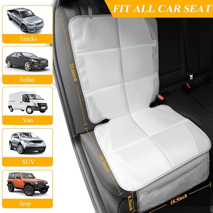 Meolsaek Car Seat Protector for Child Car Seat, Durable 600D Fabric Waterproof Car Seat Cover with Thick Pad Non-Slip Backing,No Imprints (Light Gray-2 pcs)