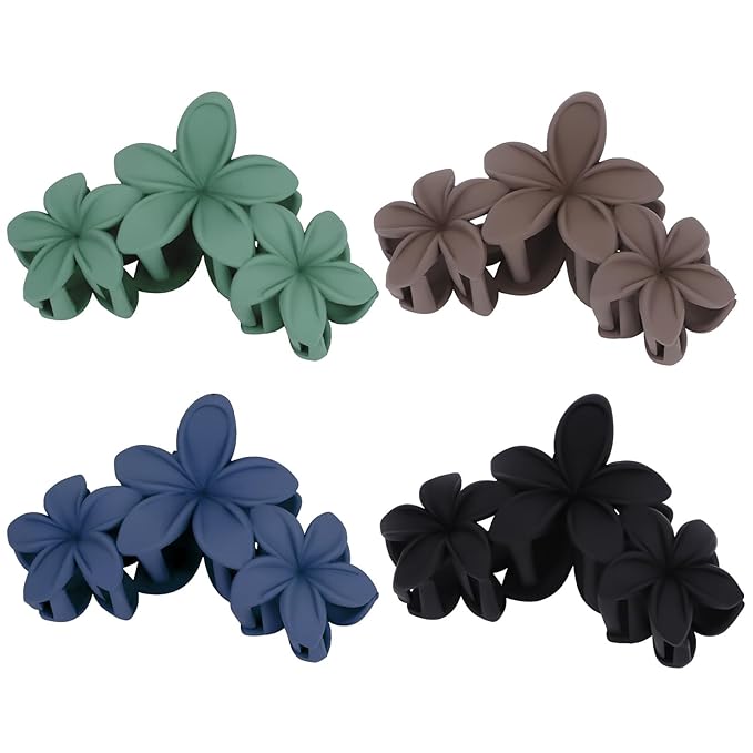 Hawaiian Flower Hair Clips Large Matte Hair Claw for Women Non-Slip Strong Hold Clips for Thick Hair, Hair Accessories,Brown,Black,Dark Blue