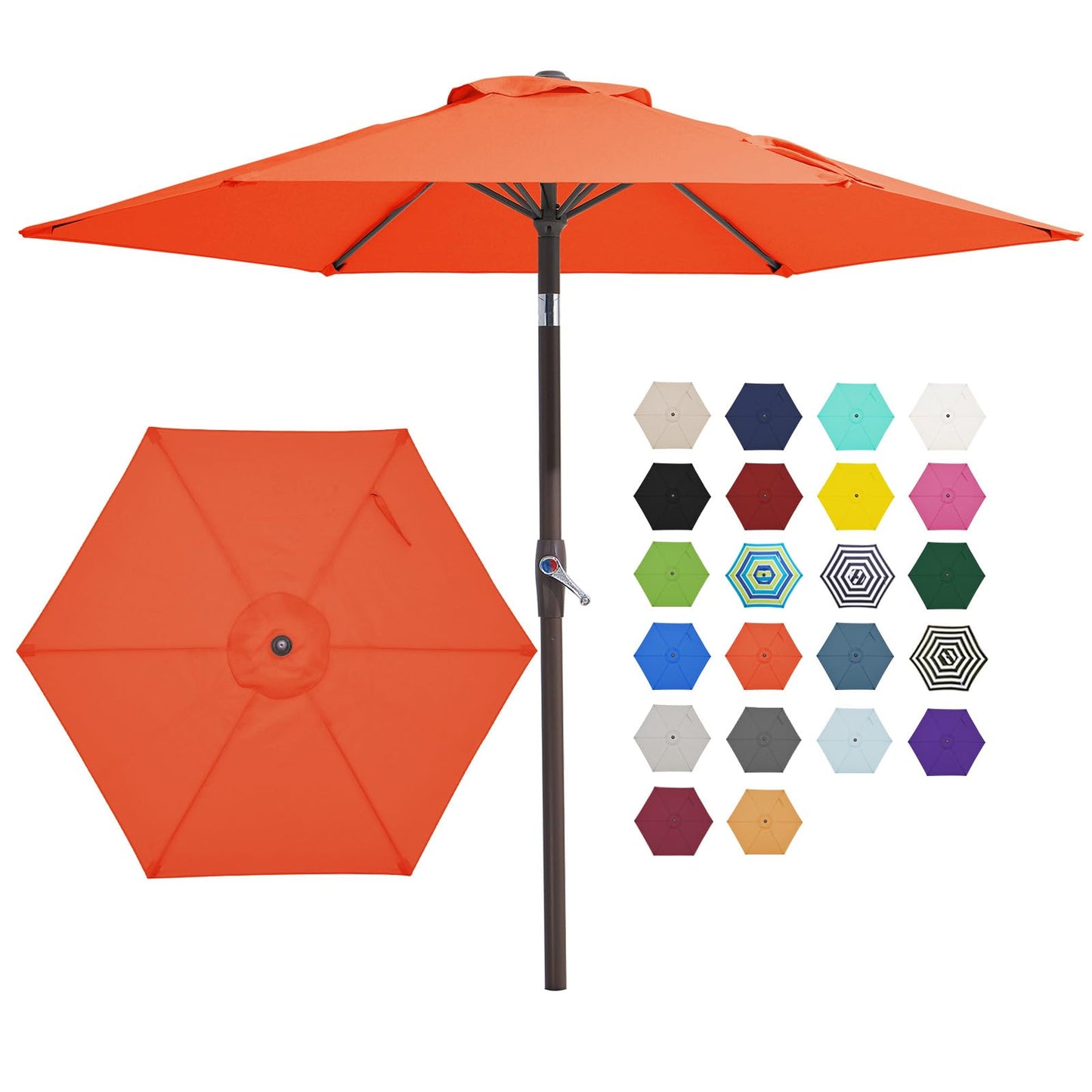 JEAREY 7.5FT Patio Umbrella Market Table Umbrella with 6 Sturdy Ribs, Push Button Tilt/Crank Outdoor Umbrella for Garden, Deck, Backyard, Pool and Beach,Orange
