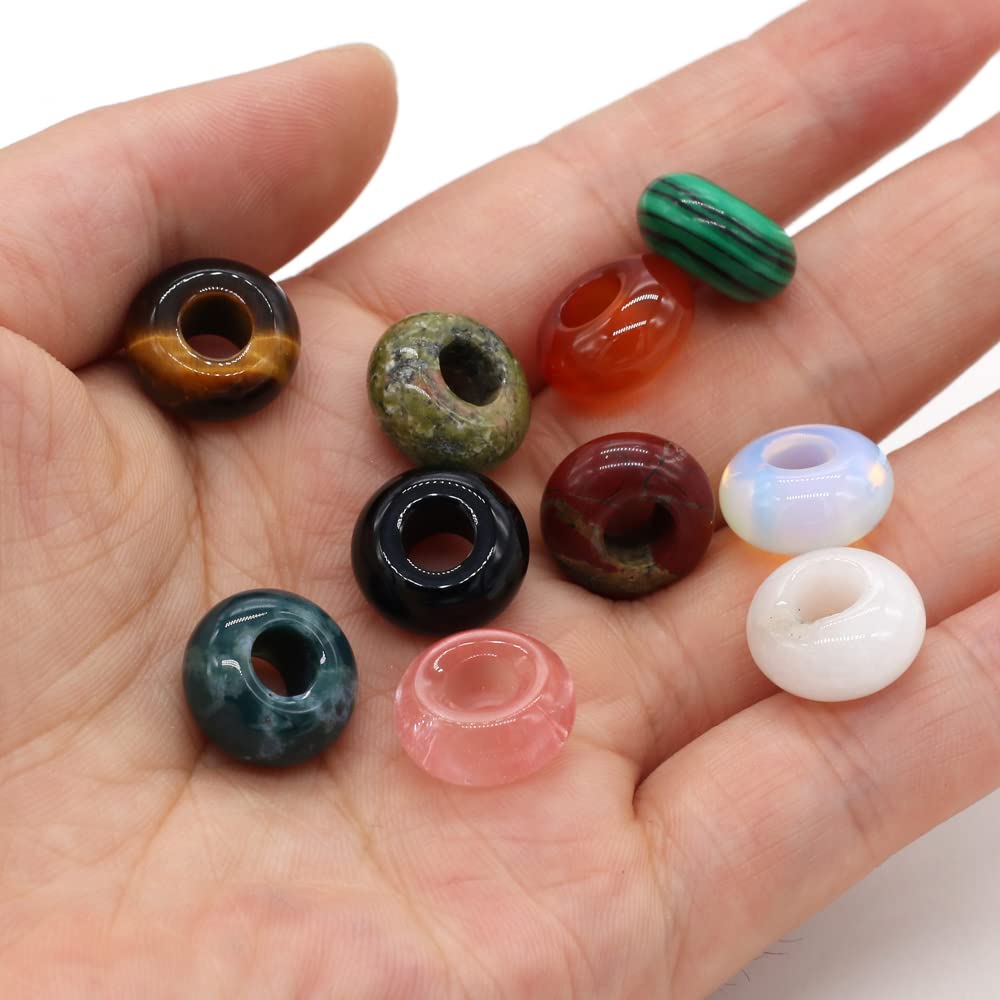 30pcs Natural Semi-Precious Stone Large Hole Loose Beads Abacus Shape Fashionable Opal Amethyst Unakite Rose Quartz Charm Beads for Making Necklace Bracelet