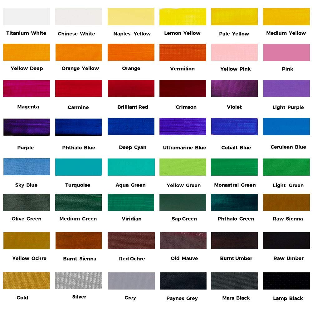 Mont Marte Acrylic Colour Paint Set Signature 48pc x 1.21 US fl.oz (36ml), Acrylic Paint Kit Ideal for Canvas, Wood, Air Dried Clay, Cardboard and More, Great Beginner Acrylic Paint Set, Includes 48 Colors