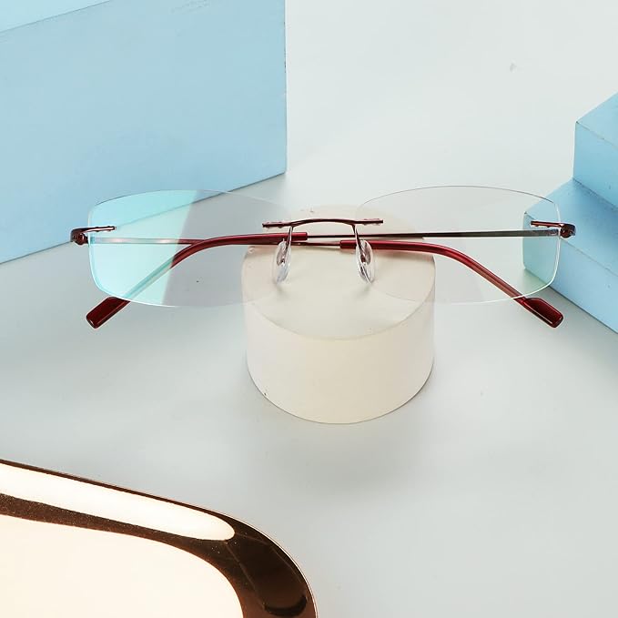 LifeArt Blue Light Blocking Computer Reading Glasses,Men's and Women's Rimless Frame (Red, +3.50 Magnification)