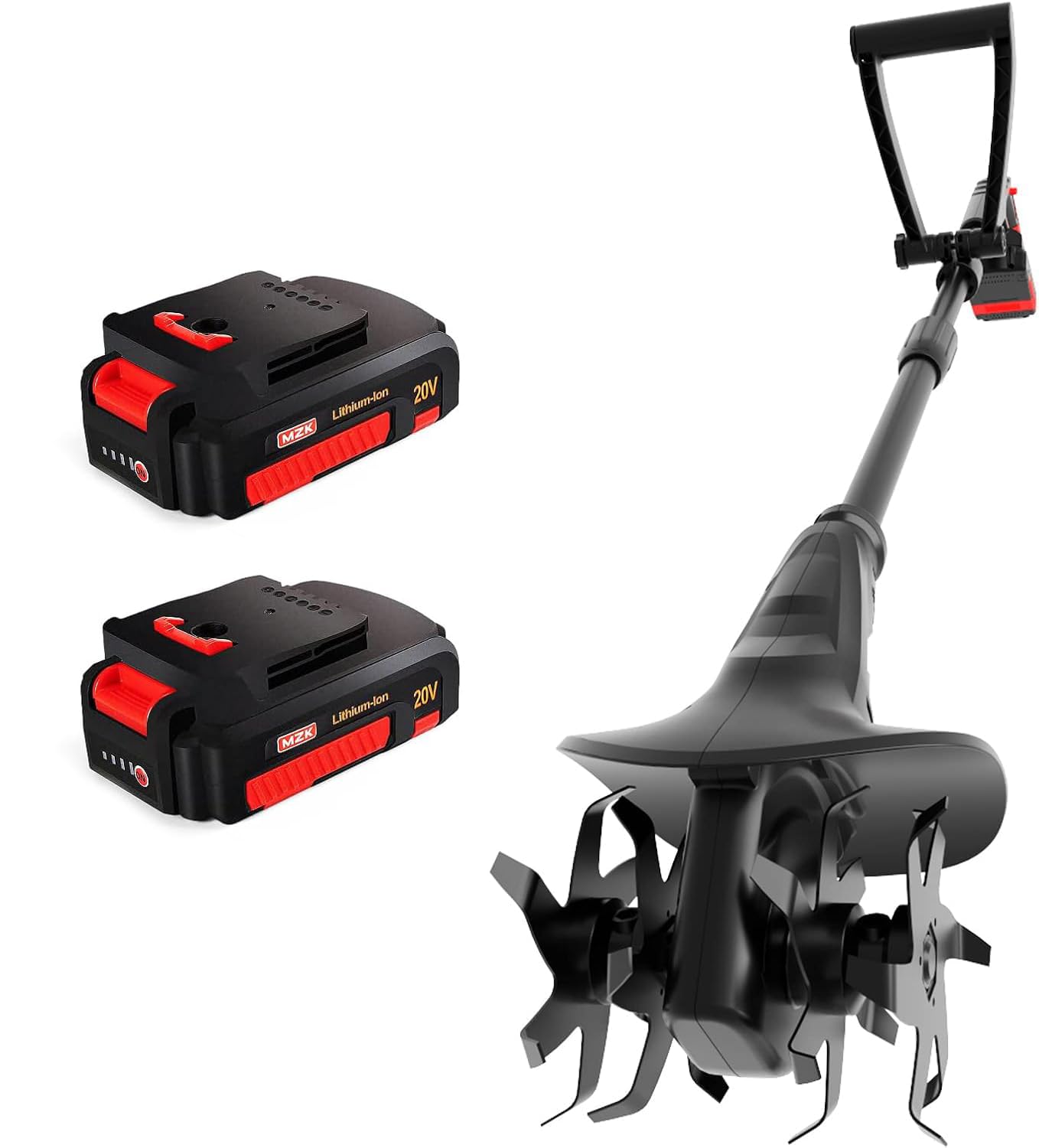 MZK 20V Cordless Tiller Cultivator with Steel Tines,8-inch Wide Battery Powered Garden Cultivator, 360RPM Electric Tiller for Lawn/Gardening/Soil Cultivation(2 * 2AH Battery&Charger Included),TC08D01