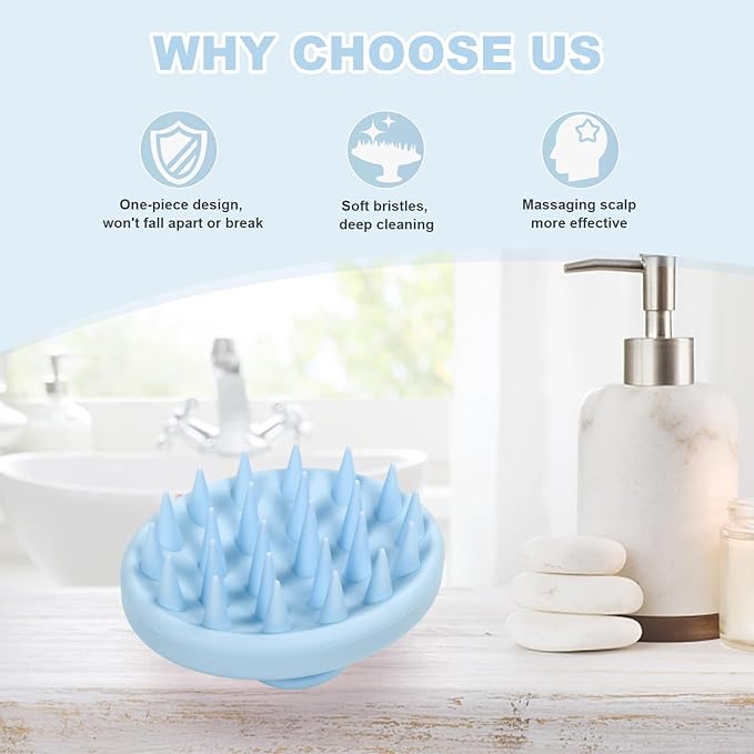 Silicone Scalp Massager, Scalp Scrubber for Hair Growth with Soft Bristles, Scalp Exfoliator Brush Dandruff Removal Shampoo Brush for Wet Dry Scalp Care (Light Blue)