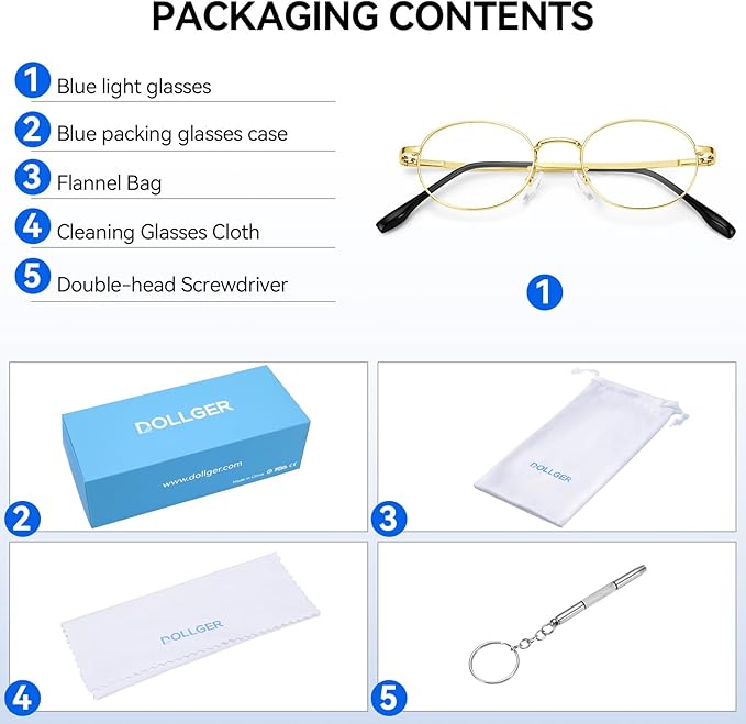 Dollger Oval Blue Light Glasses for Women Retro Anti Bluelight Blocker Glasses Men for Computer Small Metal Frame Eyeglasses