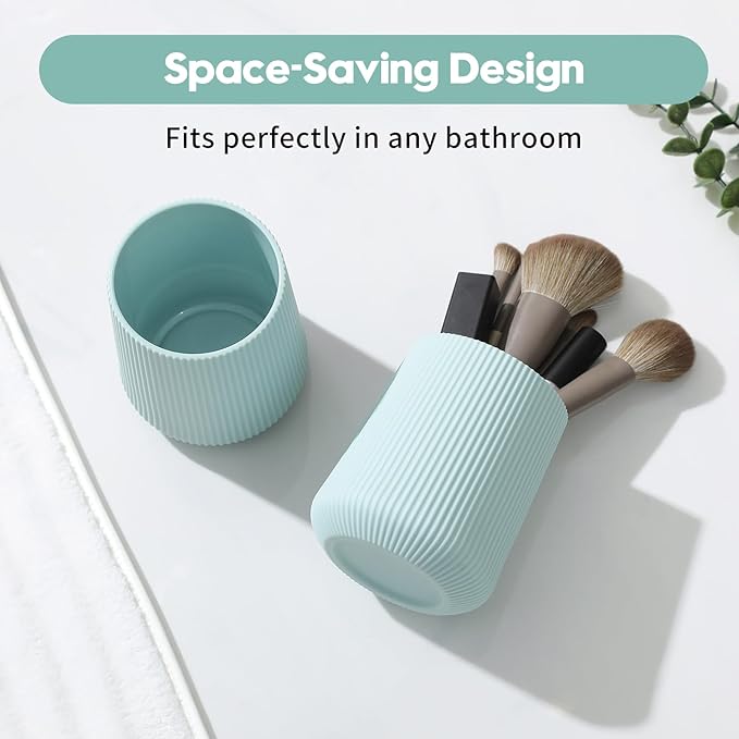 YAUKPH Green Striped Toothbrush Holder for Electric Toothbrushes Bathroom Organizer Cup for Toothpaste Kids & Adults