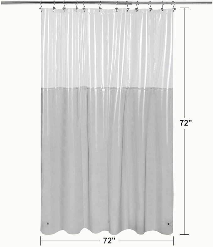 Shower Curtain Liner with 3 Magnets - Heavy Duty PEVA Plastic Shower Curtain for Bathroom, Waterproof Vinyl & See Through Liner, Metal Grommets - Color Block Clear/Black, 72x72