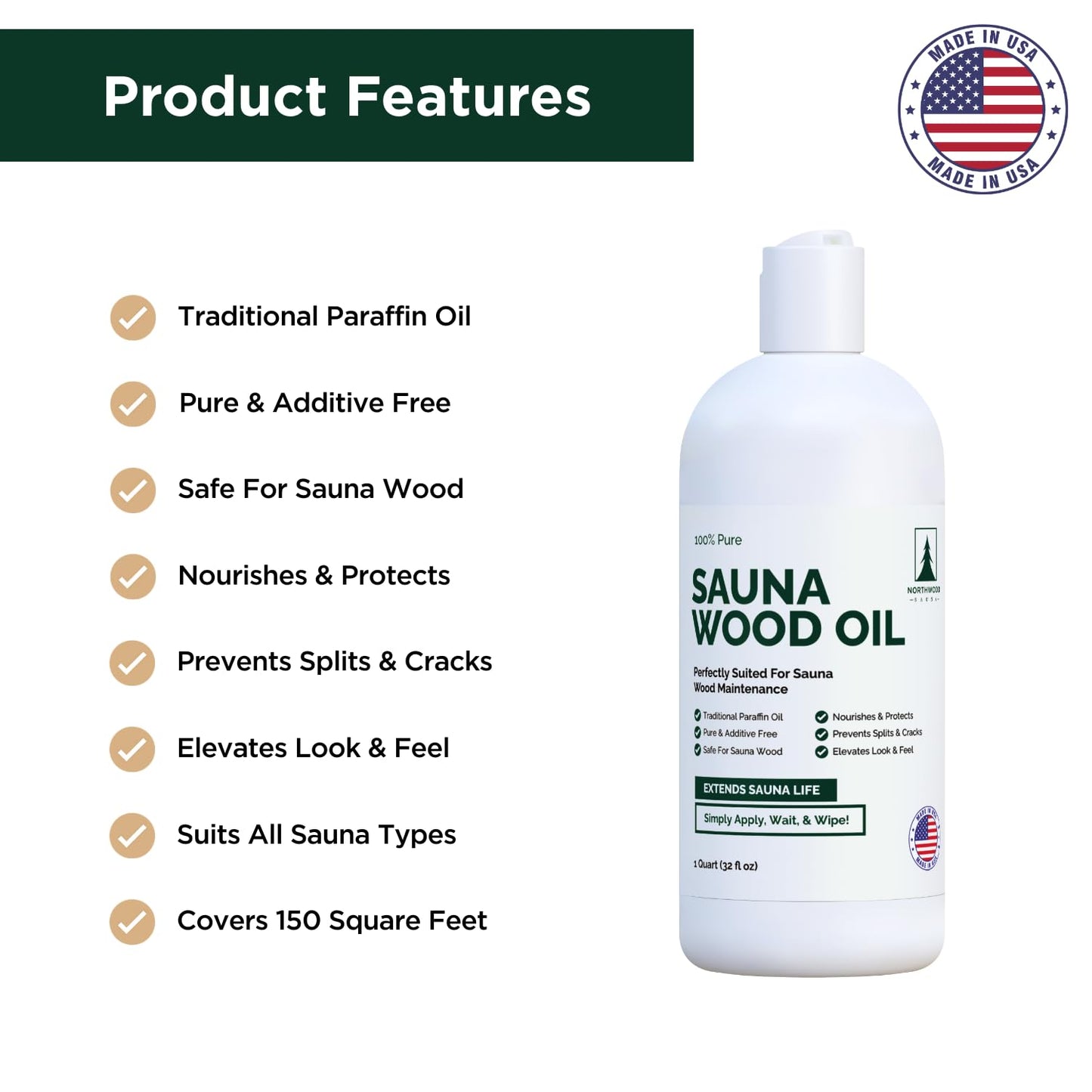 Northwood Sauna - Sauna Wood Oil - 100% Pure Paraffin Oil - Traditional Sauna Sealer - 1 Quart (32 Fl Oz)
