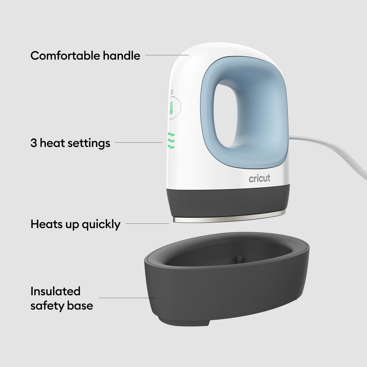 Cricut EasyPress Mini Heat Press - for Pressing Small Objects Like Shoes, Stuffed Animals, Hats & More - 3 Heat Settings & Precision Tip - Ceramic-Coated Heat Plate - Compact & Lightweight - Zen Blue