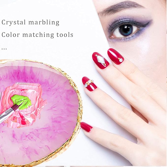 2 Pcs Resin Nail Art Palette, Nails Art Painting Mixed Color Palettes Gold Edge Nail Holder Nails Art Display Board Easter Gifts for Women Easter Basket Stuffers