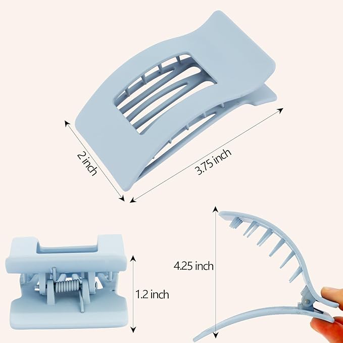 Velscrun Flat Hair Clips for Women Girls, Blue Gray Lay Flat Claw Clips, Strong Hold Large Side Hair Clip All Hair Types, French Duck Billed Non Slip Grip Daily Styling Hair Jaw Claw Clip