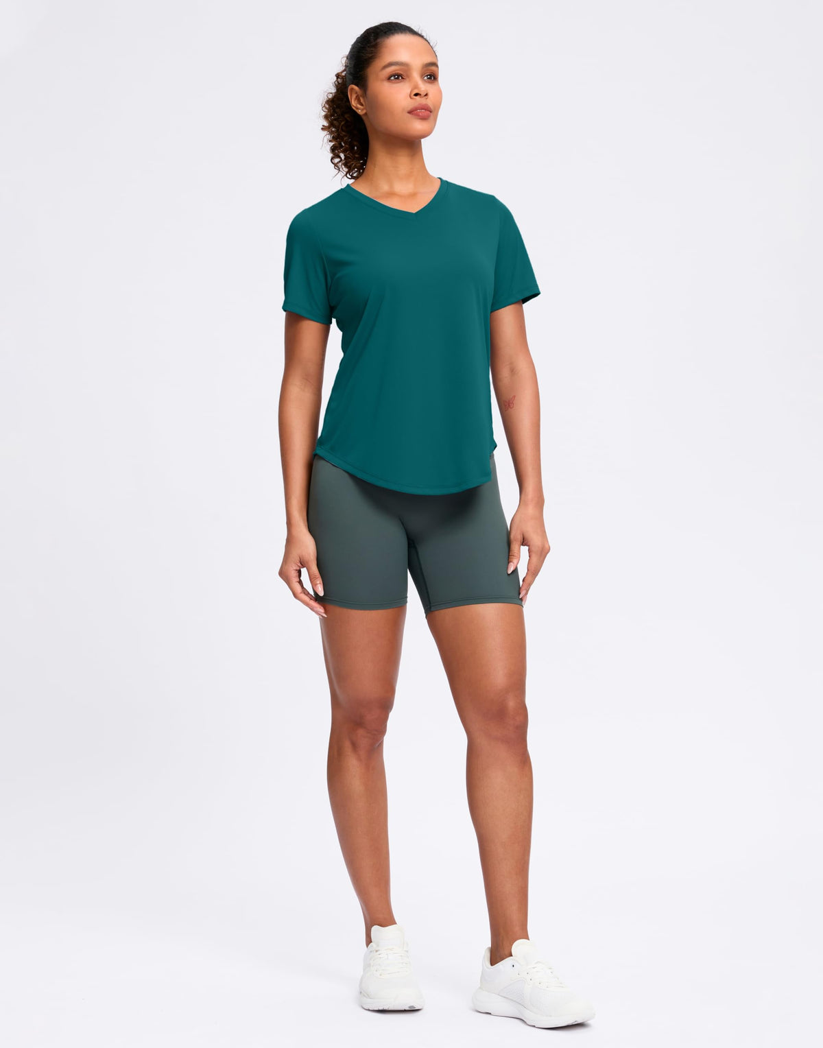 Womens Workout Shirts V-Neck Short Sleeve UPF 50+ Sun Shirt Moisture Wicking Dry Fit Top for Gym, Running, Athletic (Harbor Blue, XL)
