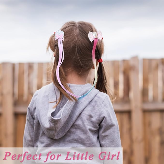 7 Pieces Hair Clips for Girls, Bow Curly Hair Extensions for Kids, Straight Little Girl Hair Clips Accessories for Ponytails Princess Dress-Up