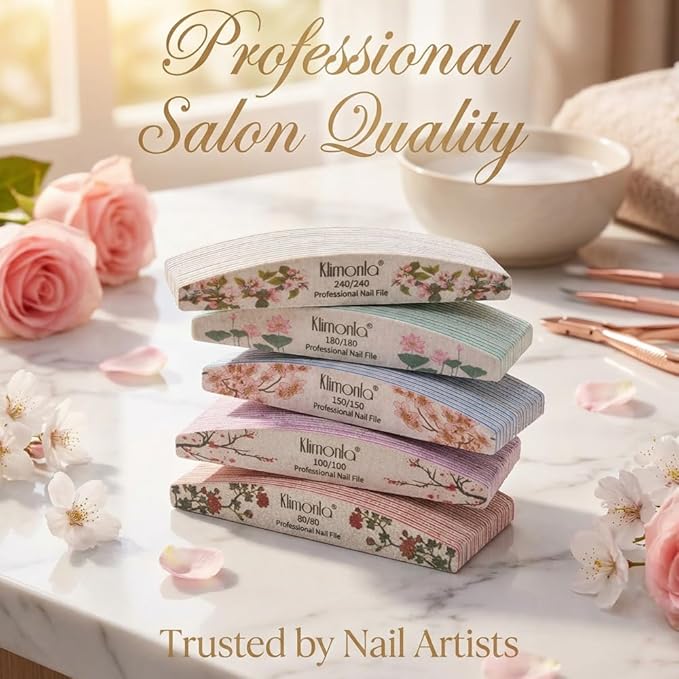 25PCS Floral Professional Nail Files 80/100/150/180/240 Grit, Emery Boards Nail Files for Natural Nails and Acrylic Nails, Double Sided Emory Boards limas para unas acrilicas Reusable Manicure Tools