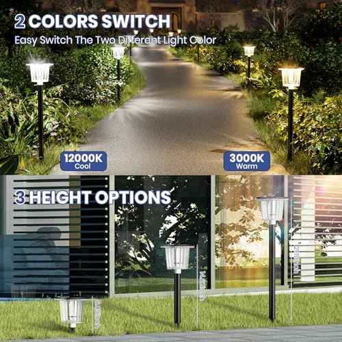 HIGH-POWER 2-in-1 Warm&Cold,3000/12000K 6 Pack Solar Pathway Lights,SUPER BRIGHT Solar Lights Outdoor IP65 Waterproof ,Up to 28 Hrs Solar Walkway Lights for Yard,Patio,Landscape,Sidewalk,Driveway,Lawn