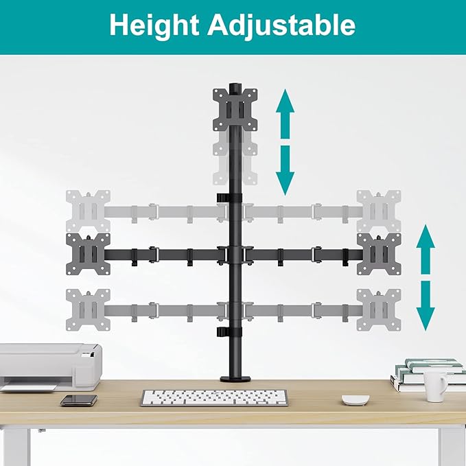 MOUNT PRO Triple Monitor Mount, Monitor Desk Mount for 3 Screens up to 32 inch, 17.6 lbs Each, Fully Adjustable Stacked Computer Stand, Table VESA Mounting, C clamp/Grommet Base