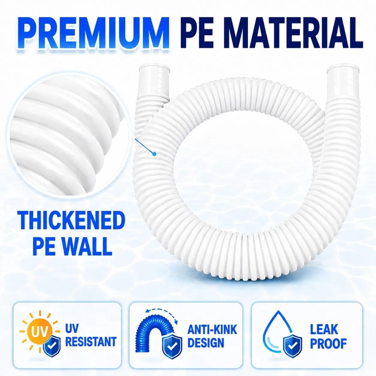 Btanadi Replacement 1.25"×59" Pool Hoses for Above Ground Pools, Above Ground Pool Hoses for Filter Pumps, 4 Pack with 8 Metal Clamps (White)