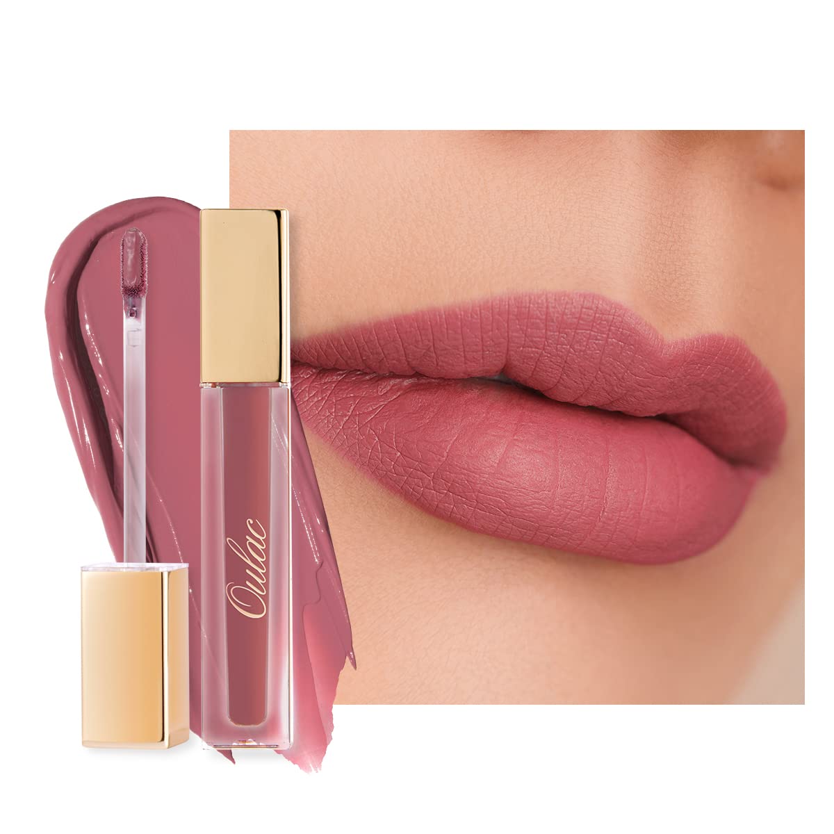 Oulac Matte Liquid Pink Nude Lipstick for Women, Long Lasting Lipstick Waterproof Lip Stain, No Transfer, Creamy High Pigmented Formula with Rose Oil, Vegan & Cruelty-Free, Pink Nude M12