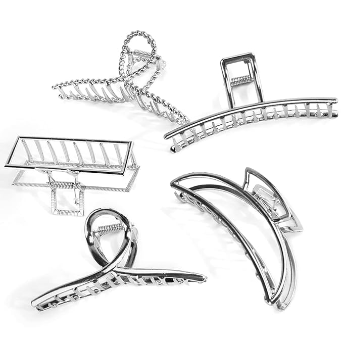 Large Metal Butterfly Hair Clips with Teeth - Big Jaw Grip Clamps for Thick Hair, Non-Slip Silver Clamps for Women