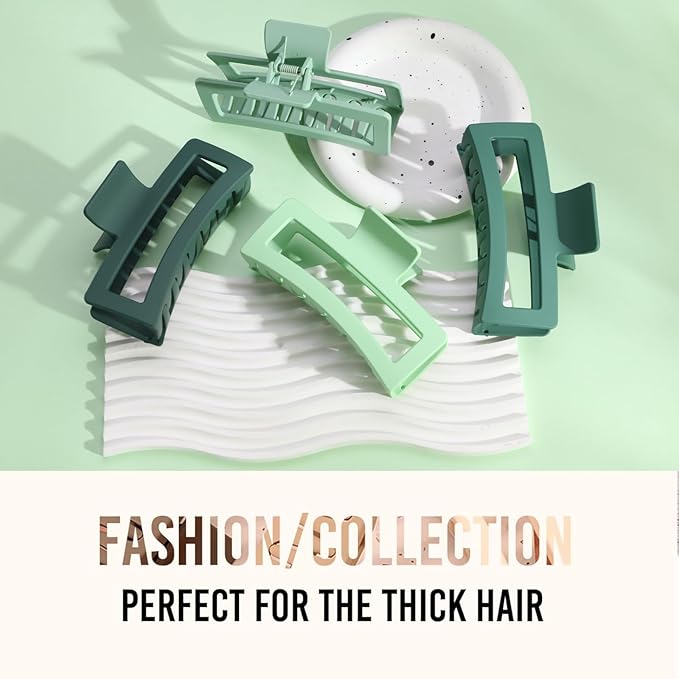 5 Inche Gradient Green Extra Large Claw Clips for Thick and Long Hair, 4 Pack Xl Jumbo Oversized Matte Non-slip Rectangle Hair Clips for Women, Big Strong Hold Jaw
