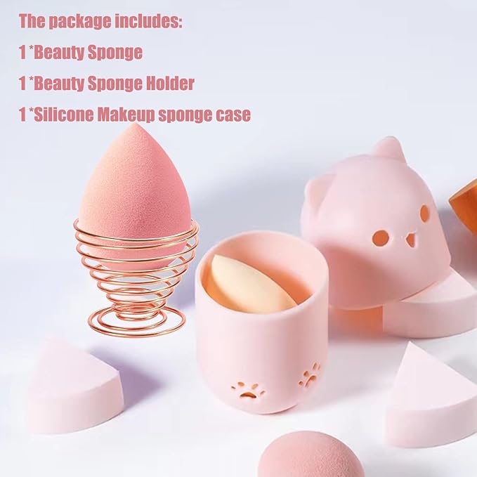 MR LION Makeup Sponge Holder + Makeup Blender Travel Case Beauty Sponge Blender Drying Stand & Storage Containers (Pink&Purple)