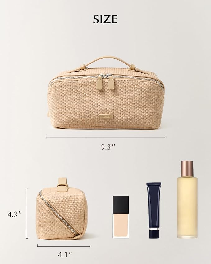 EACHY Travel Makeup Bag, Large Capacity Cosmetic Bag for Women, Waterproof PU Leather, Flat Open Portable Toiletry Bag for Skincare, Brushes & Travel Essentials
