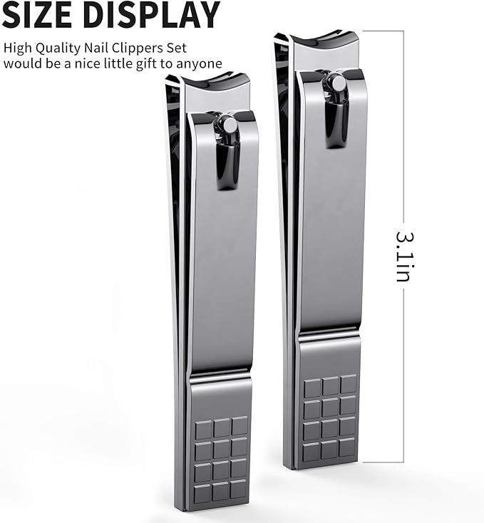 Derlaier Nail Clippers Set - Toenail Clippers & Fingernail Clipper Combo, Dual-Size Stainless Steel Nail Cutters for Home/Travel, Anti-Slip Grip, Ingrown Nail Care Tool (Silvery-Large/Large)