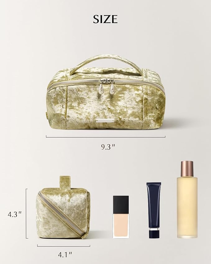 EACHY Travel Makeup Bag, Large Capacity Cosmetic Bag for Women, Waterproof PU Leather, Flat Open Portable Toiletry Bag for Skincare, Brushes & Travel Essentials
